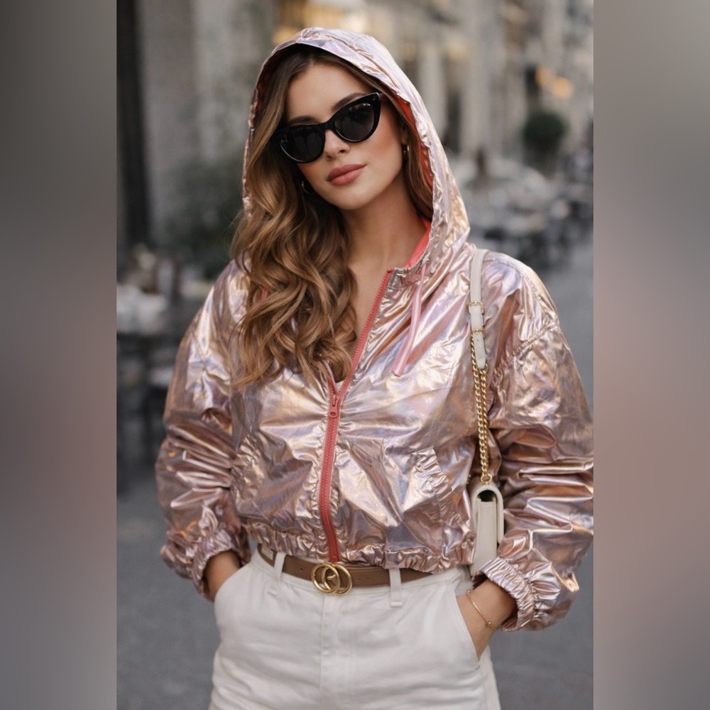 26 International Metallic Rose Gold Varsity Jacket🌷🤍🌷